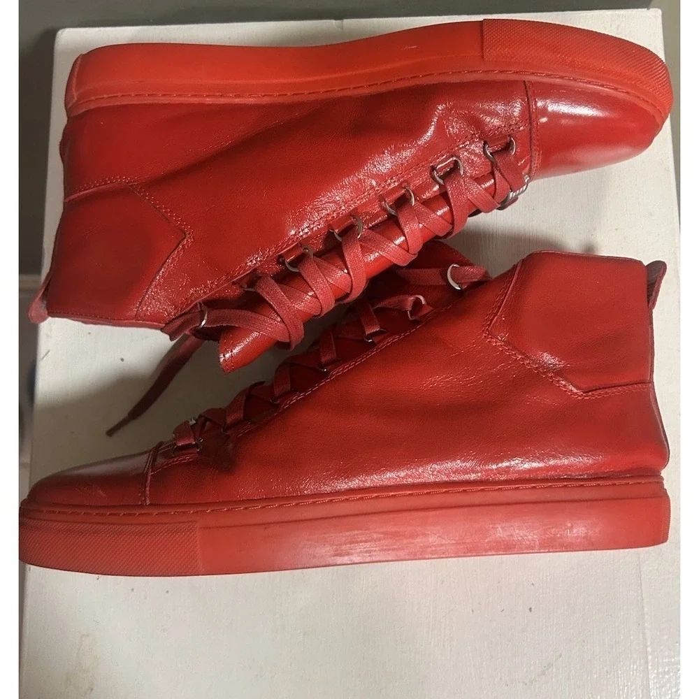 Balenciaga Arena High Top Red Leather Sneakers Mens Sz 12 Luxury Streetwear